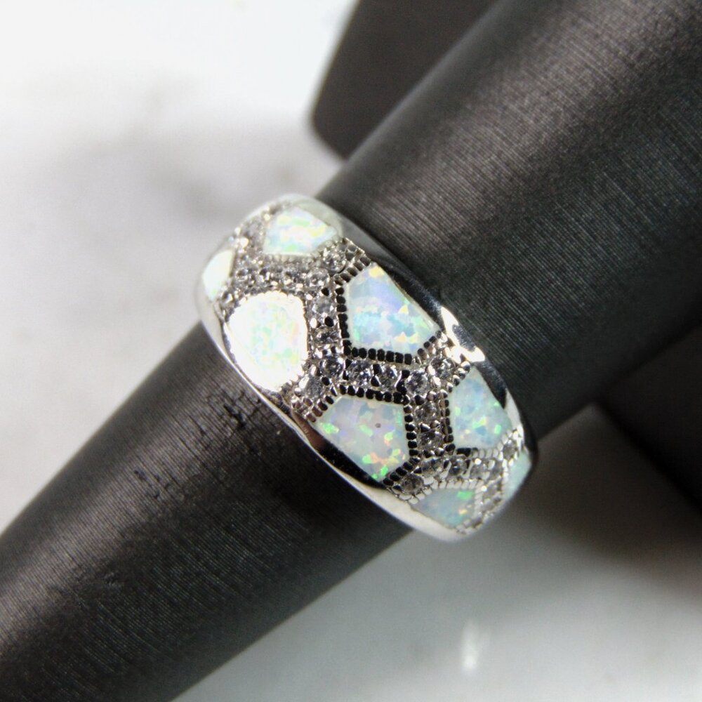 Womens Estate Sterling Silver Modernist Opal Ring 5.2g E1054